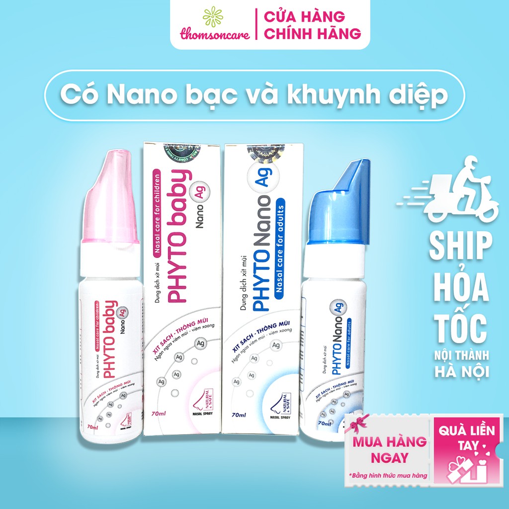 Dung dịch xịt mũi Phyto cho cả trẻ em và người lớn - Nước muối biển rửa mũi chứa Nano Bạc và khuynh diệp