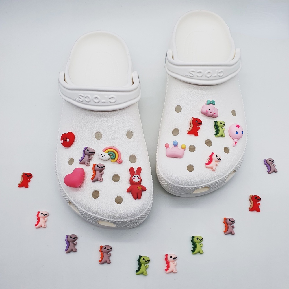 [Hạt Charm Hình Khủng Long Mini [Màu Đỏ / Be / Xanh Lá / Cam / Tím) Phụ Kiện Trang Trí Giày Crocs Jibbitz Diy