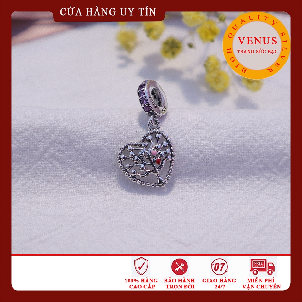 [Charm bạc 925 cao cấp] Charm treo hình cây tim hồng- Mã sản phẩm VENUSTH