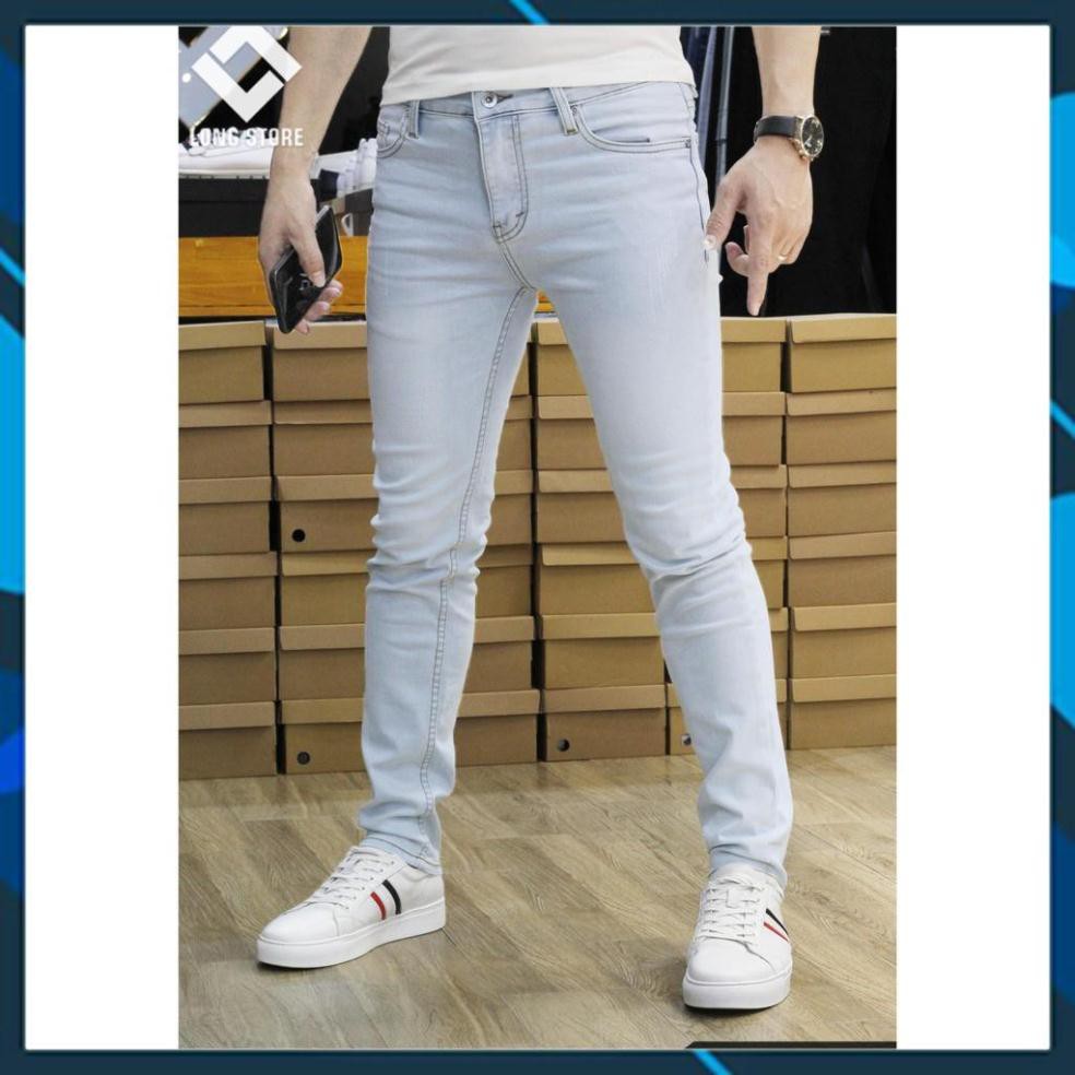 SALE - Quần jean nam trơn màu xanh bạc nhạt 🟢 Quần bò nam dáng ôm SLIMFIT skinny co giãn cao cấp - Tron24