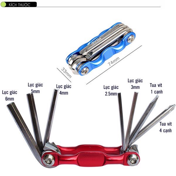 Bộ Lục Giác Mini 2.5-6mm 7 Món Sửa Chữa Xe Đạp Thể Thao Đa Năng Nhỏ Gọn 7 in 1