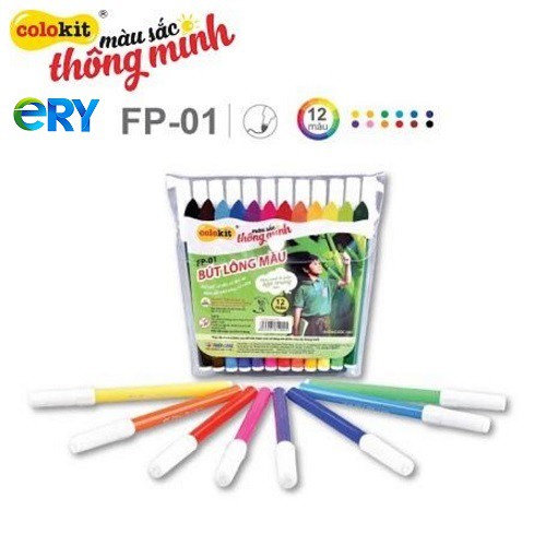 Bút lông màu Fiber Pen 𝑻𝒉𝒊𝒆̂𝒏 𝑳𝒐𝒏𝒈 Colokit | FP-01 [vỉ 12 màu]