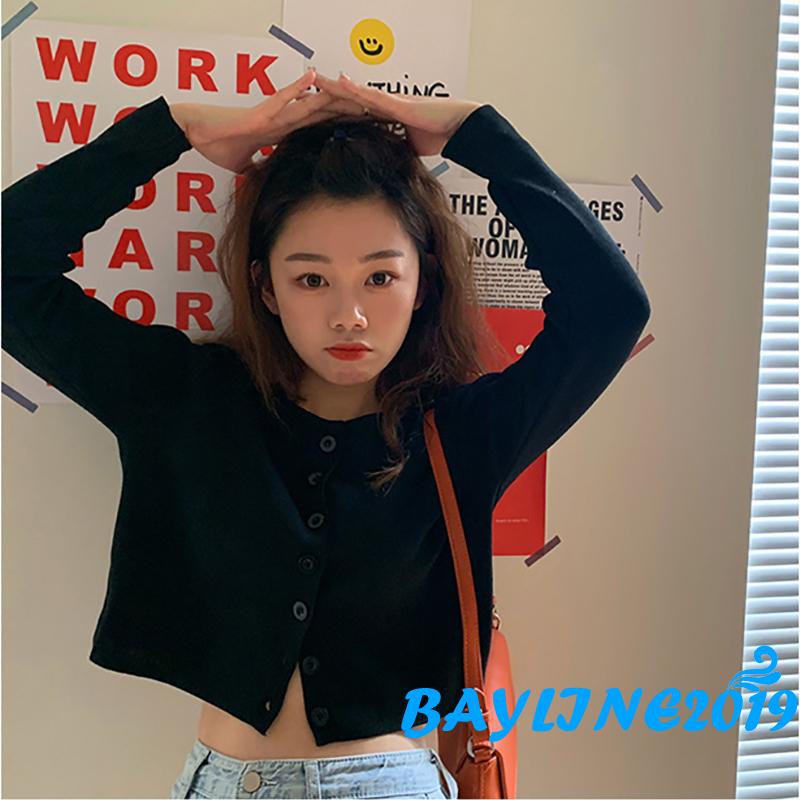 Áo Croptop Tay Dài Màu Sắc Đơn Giản Cho Nữ