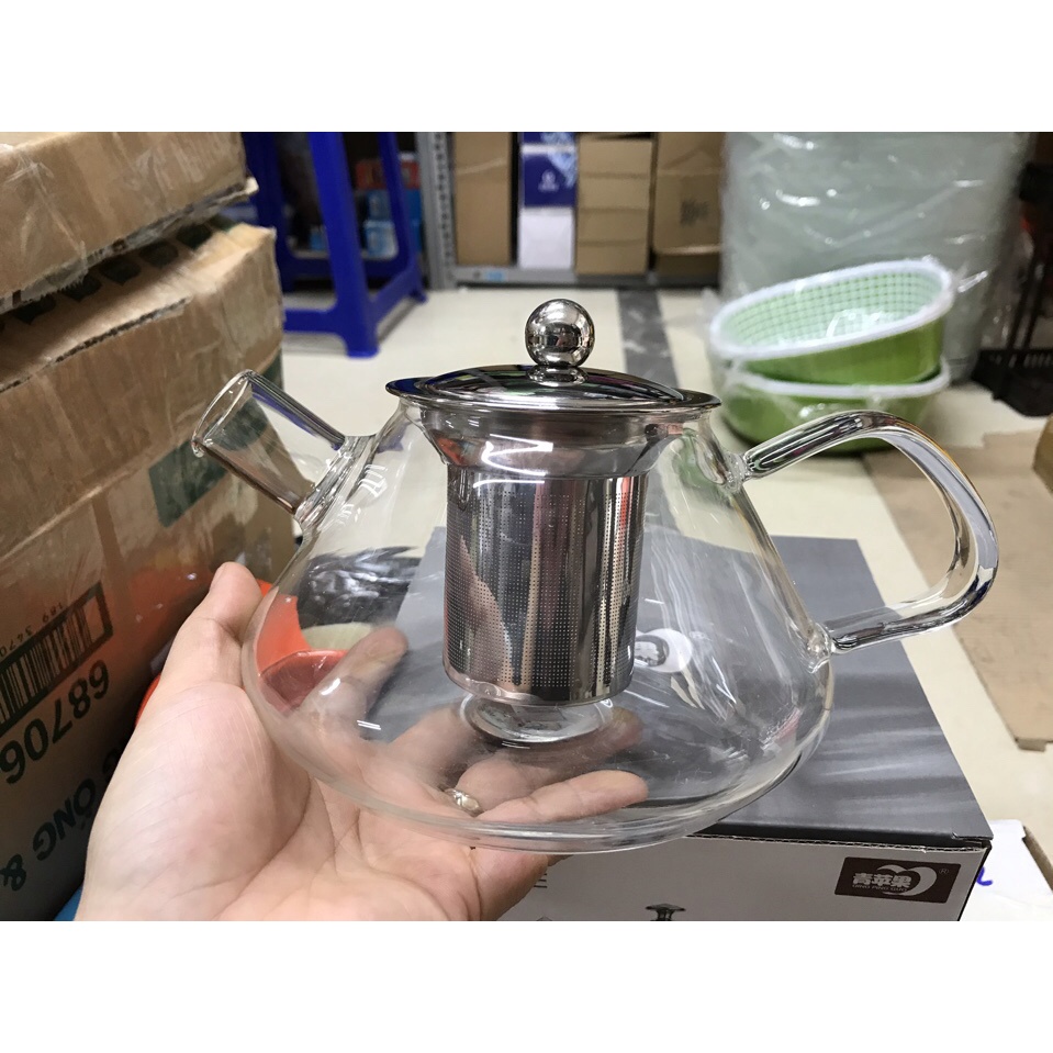 Ấm trà thủy tinh Deli có lõi lọc inox 1L GPH 21