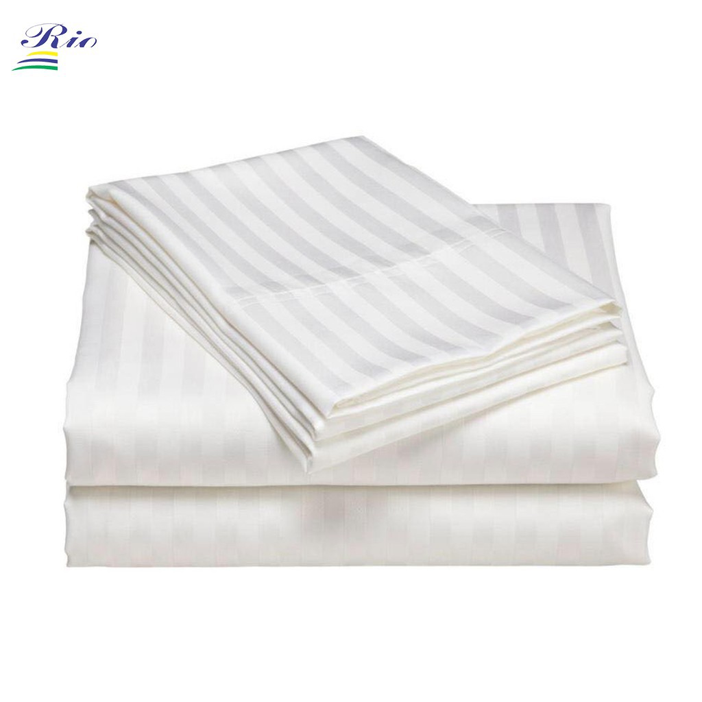 Bộ Ga Cotton Trắng Sọc Riotex Khách Sạn Cao Cấp CVC 80/20- 1mx2m/1m2x2m/1m4x2m/1m6x2m/1m8x2m/2mx2m2 nệm 17-25cm