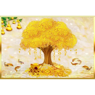 Tranh dán tường HD Cây đồng tiền vàng HUD0149 KT 100 x 70 cm kim sa