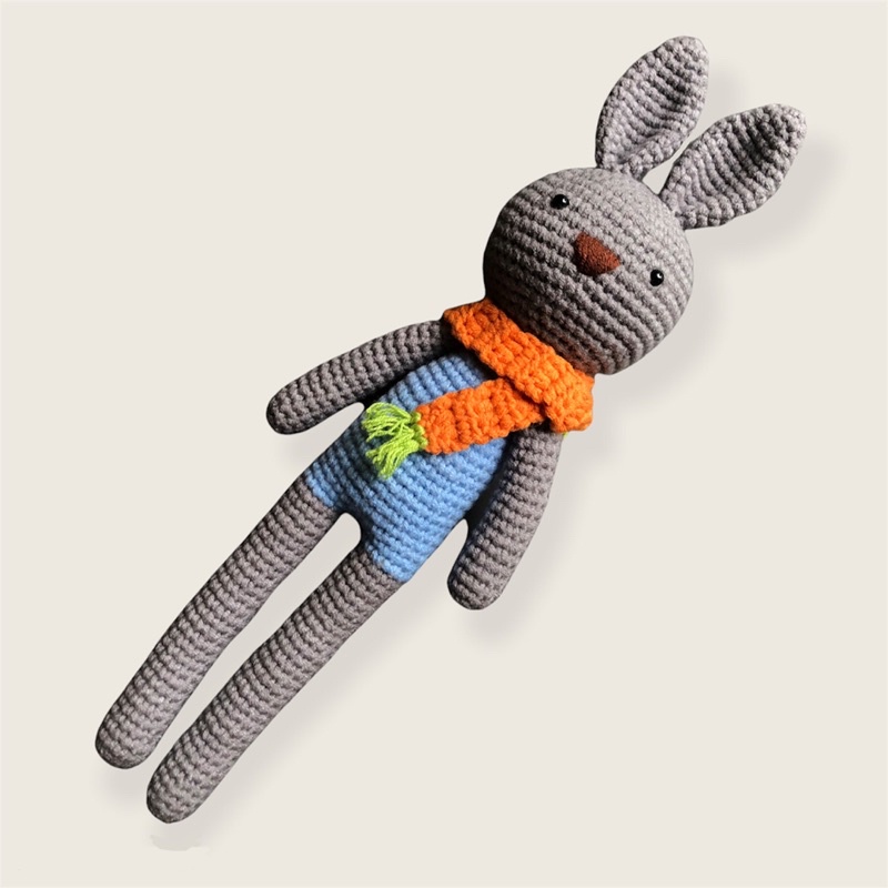 Thỏ xám bông len đan cao cấp dài 40cm🐰| Thỏ xám bông len cao cấp🧶| Thỏ bông cao cấp cho trẻ em | Đồ chơi trẻ em cao cấp🧸