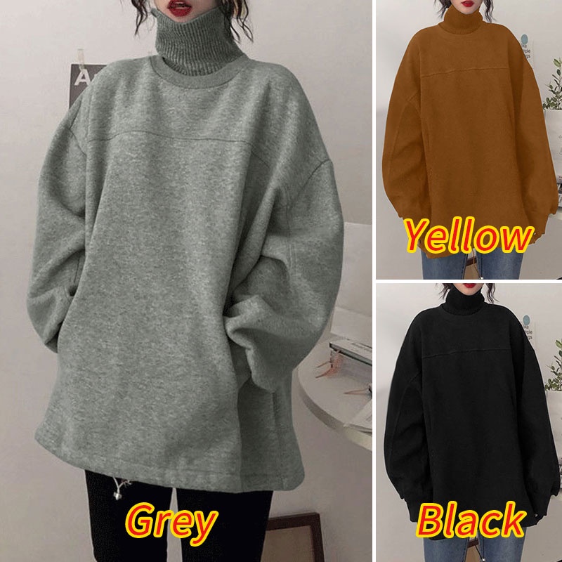 Áo sweater ZANZEA cổ cao tay màu dáng rộng màu trơn phối túi bên hông thời trang cho nữ