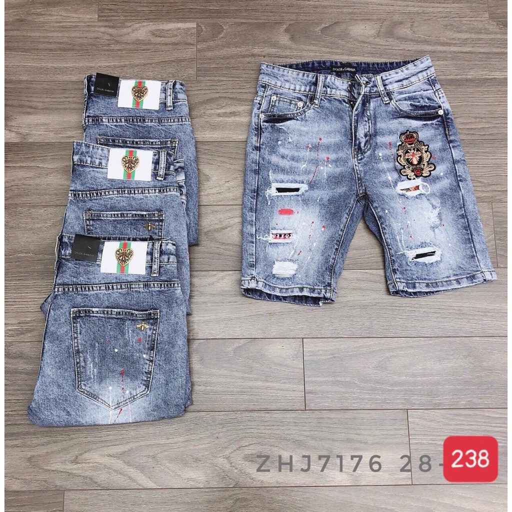 Quần short jean nam màu xanh logo thêu chất bò - quần short ngắn demin nam co giãn thời trang cao cấp Luty_shop90 ms238