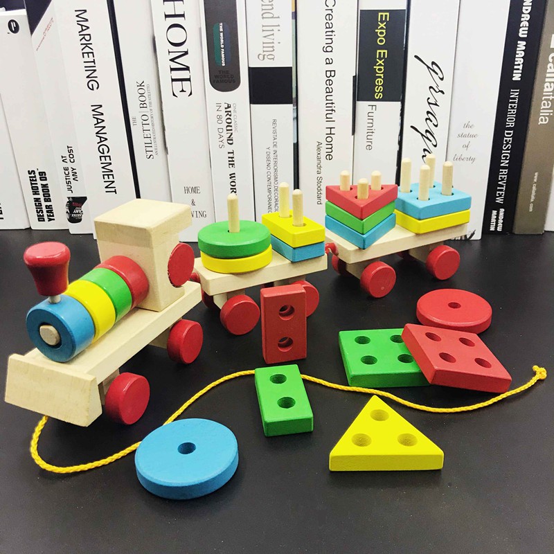 Đồ chơi gỗ Tàu hỏa chở khối, thả hình cho bé