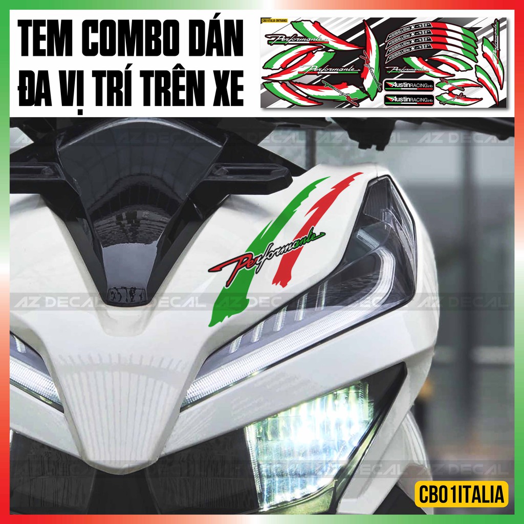 Tem Italia Chữ Ký Dành Cho Xe Máy, Xe Điện, Tem Bộ Dán Được Nhiều Vị Trí | CB01ITALIA | Decal Xe Chống Nước, Bền Màu