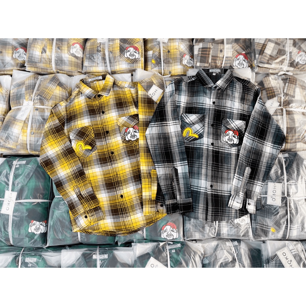 ÁO SƠ MI CARO UNISEX MẶC KẾT HỢP CHE NẮNG MẪU MỚI EVISUS CỰC HOT CHO GIỚI TRẺ HÌNH THẬT