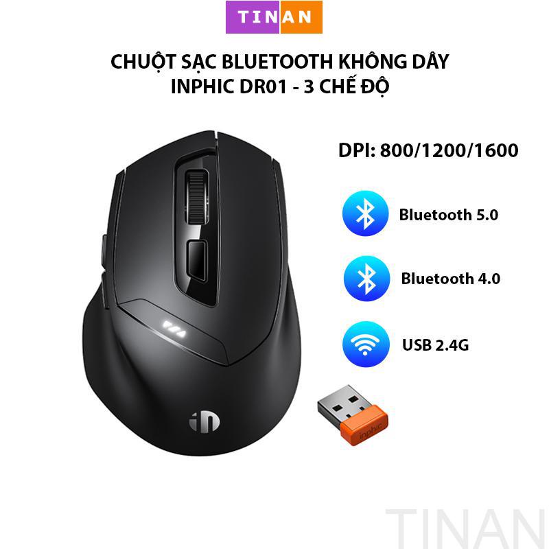 Chuột Sạc Không Dây Inphic DR01, 3 Chế Độ Kết Nối Đa Thiết Bị Cho Máy Tính Bảng, Laptop. Bluetooth + 2.4G