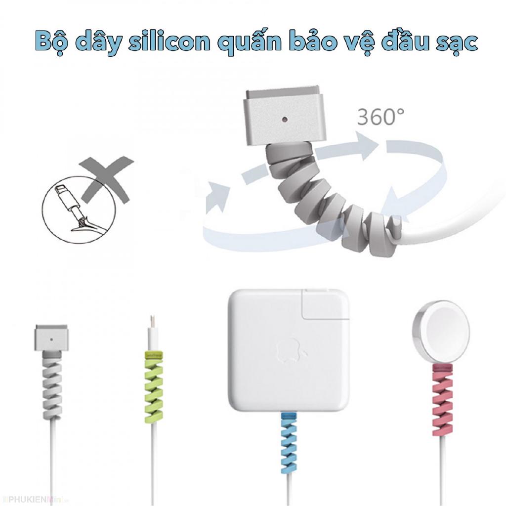Bộ 4 dây silicon lò xo dẻo xoắn bảo vệ đầu dây cáp sạc khỏi nứt bể giá rẻ