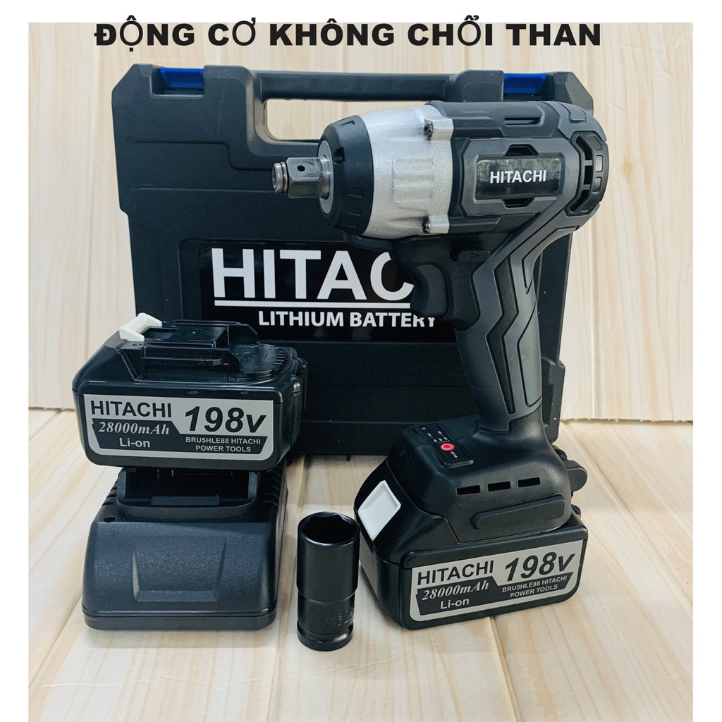 Máy siết bulong dùng pin không chổi than 198V Hitachi - Tặng kèm 1 đầu chuyển bulong sang khoan + 1 đầu chuyển bắt vít