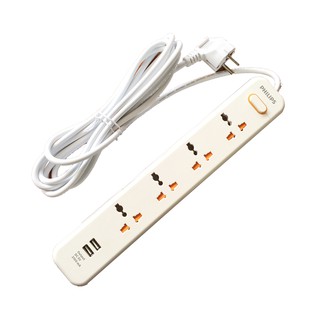 Ổ cắm điện Philips - 4 ổ cắm 3 chân, 2 cổng USB SPN6248WB