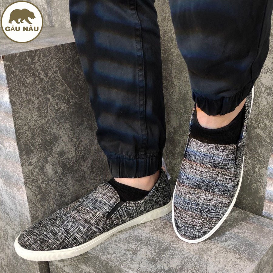 Giày lười nam thân vải siêu tốt đế chống trượt thơi trang GN216 Gấu nâu
