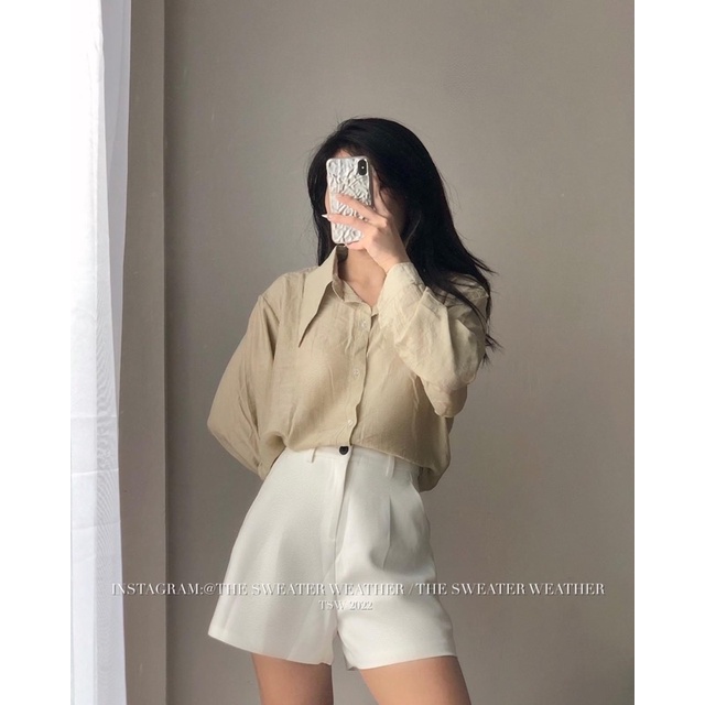 Áo sơmi trơn đũi nhăn cổ nhọn hàng chuẩn l1