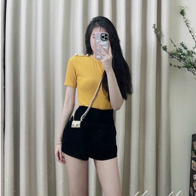 Xả hàng - Áo thun kiểu dáng ôm đính khuy vai, Áo kiểu cổ tròn AT5081 - NhiNhi Shop