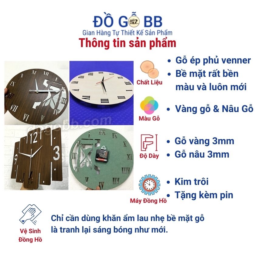 Đường Kính 30cm Đồng Hồ Treo Tường Decor Bằng Gỗ Trang Trí Nhiều Loại Số La Mã Chữ Tiếng Anh Bền Rẻ Đẹp - Đồ Gỗ BB