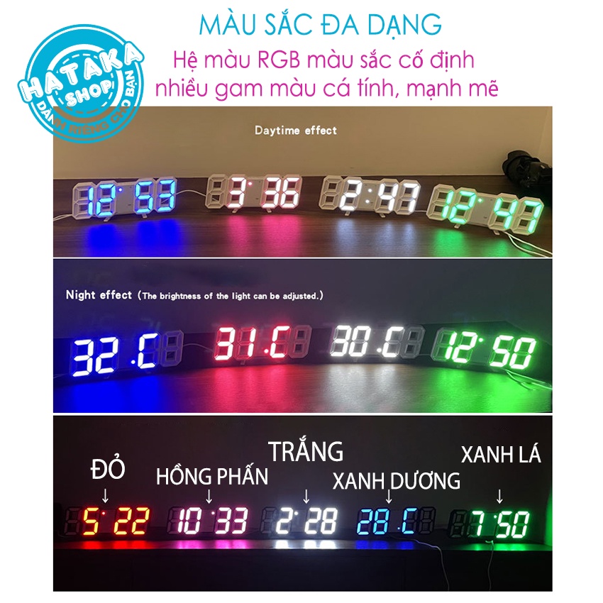 Đồng hồ LED 3D điện tử thông minh treo tường, để bàn có báo thức