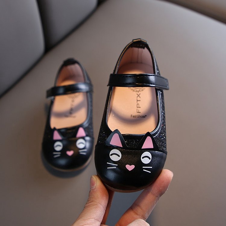 Giày da đế mềm chống trượt hình mèo cho bé 1-8 tuổi