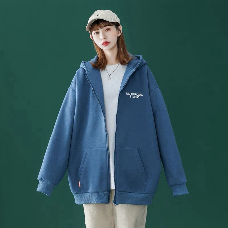 Áo Hoodie Nữ Thời Trang Hàn Quốc Phối Dây Kéo Họa Tiêt Thêu