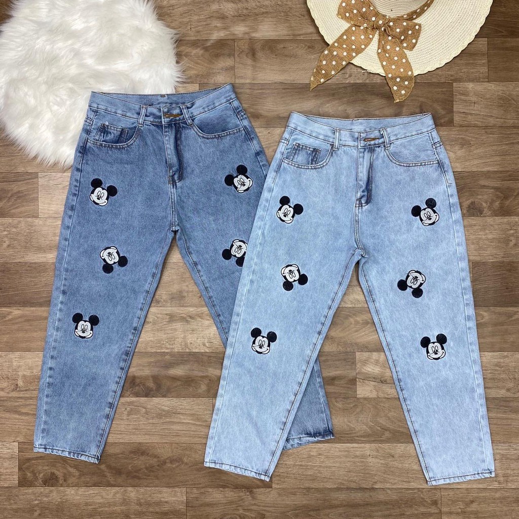 Quần jean nữ dáng baggy trẻ trung họa tiết đáng yêu co giãn nhẹ | BigBuy360 - bigbuy360.vn
