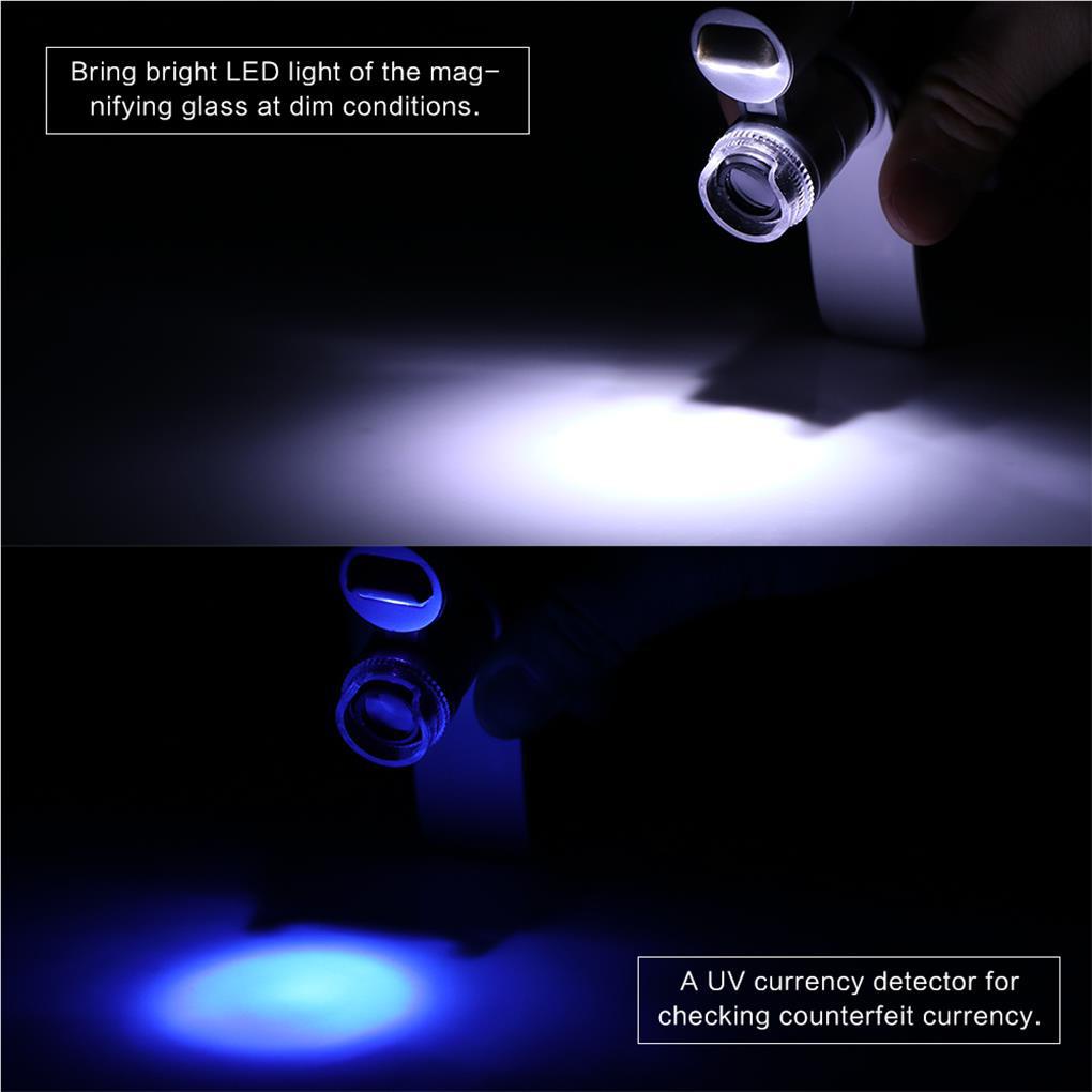Kính Lúp Phóng Đại 60X Có Đèn LED Và Kẹp Gắn Điện Thoại Di Động Tiện Dụng