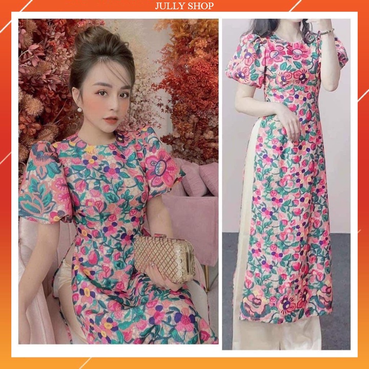 Áo dài cách tân nữ đẹp tay bồng ngắn dày dặn cao cấp loại 1 xịn mặc đi tiệc, đi cưới sang trọng- Gấm Hoa