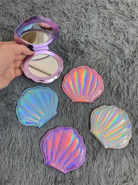 Gương Mini Bỏ Túi 2 Mặt Hình Vỏ Sò Hàn Quốc - Gương Gập Cầm Tay Vỏ Sò Nhiều Màu Sắc Dễ Thương