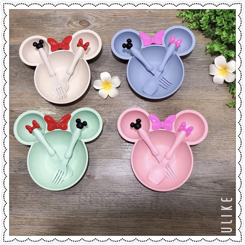 Khay ăn dặm cho bé Mickey kèm thìa và dĩa có hộp đựng