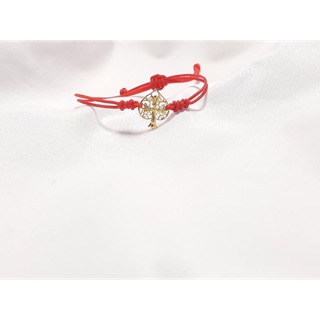 Vòng tay chỉ đỏ lá bồ đề bạc dát vàng