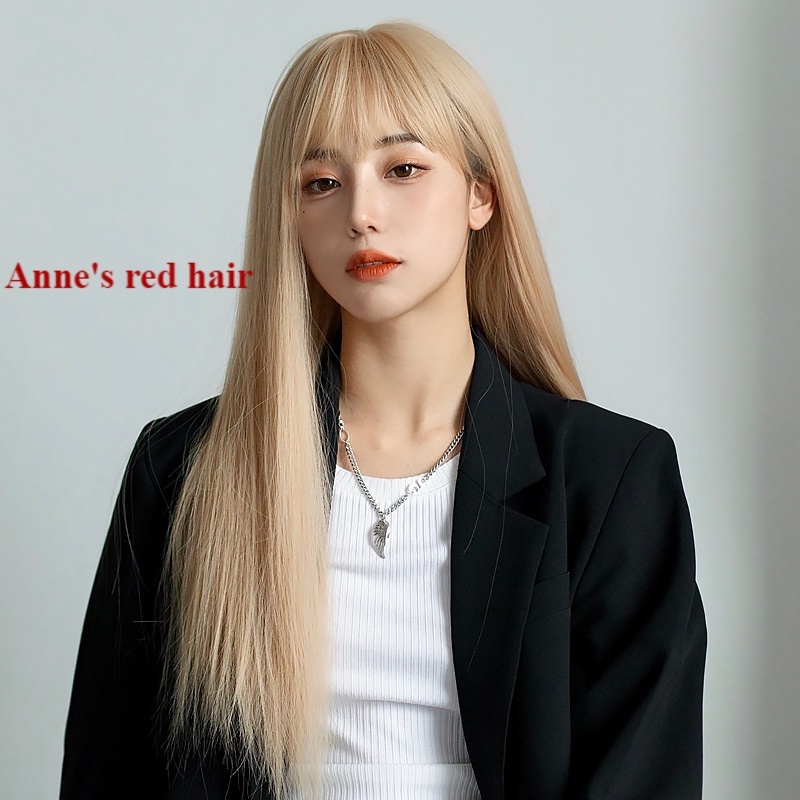 Bộ tóc giả dài thẳng nhuộm màu đỏ phong cách thời trang cho nữ