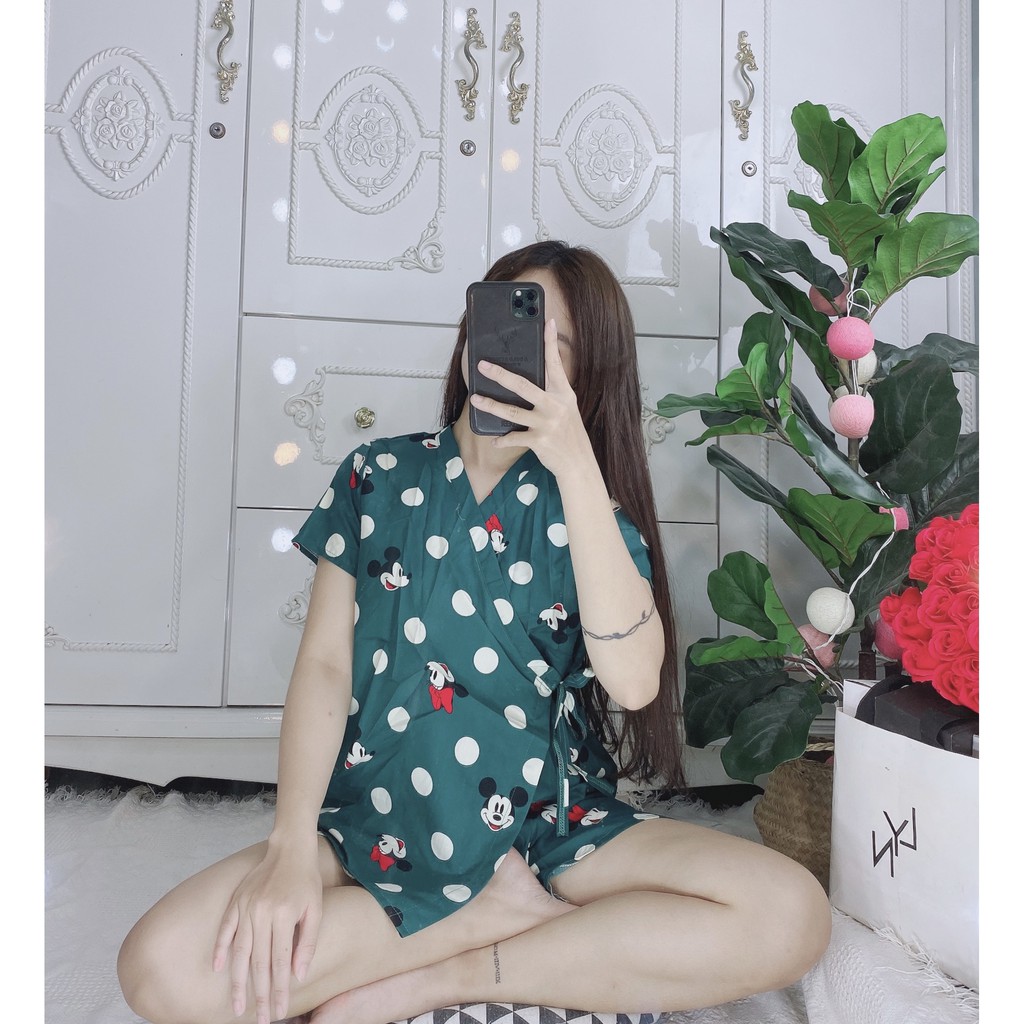 Bộ đồ ngủ, đồ bộ pijama lụa nữ mặc nhà kimono chất liệu kate thái chuẩn loại 1 freesezi