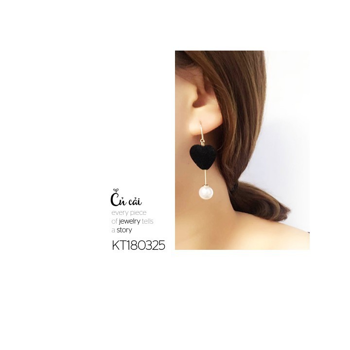 Khuyên tai trái tim đen xám bông tai trang sức phụ kiện nam nữ phong cách Hàn Quốc thiết kế sáng tạo đẹp thời trang