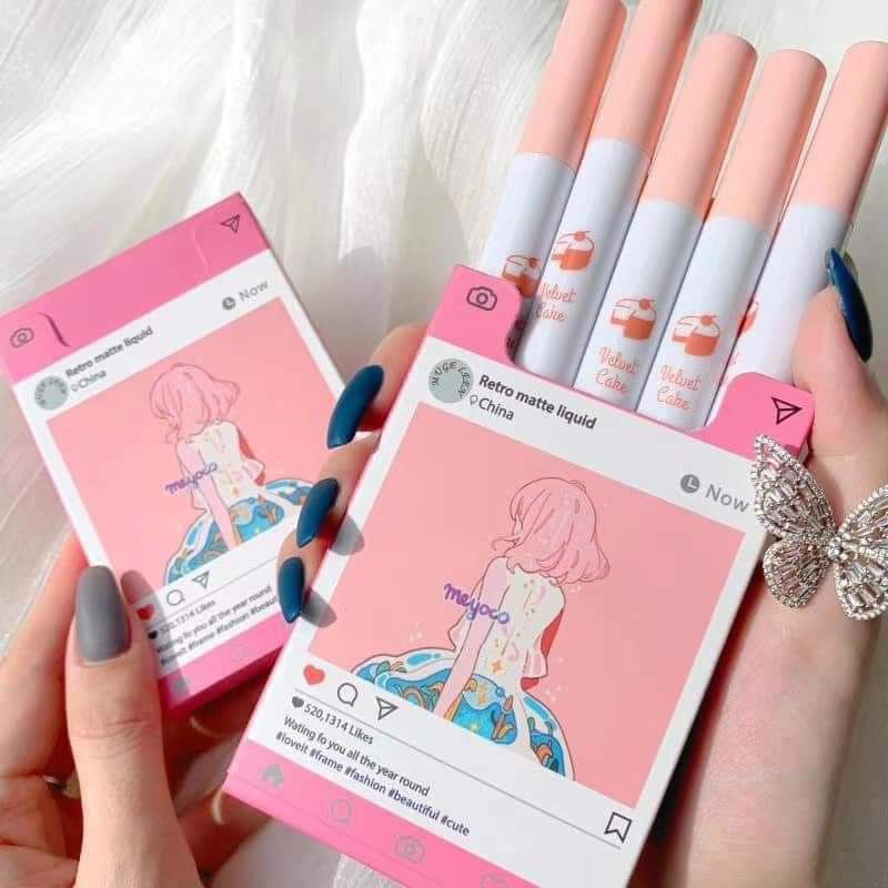 [RẺ NHẤT SHOPEE] Set Son MUGE LEEN Cô Gái Hồng PINK SOMKE - Bộ Son 5 Màu Cô Gái Bao Thuốc Lá