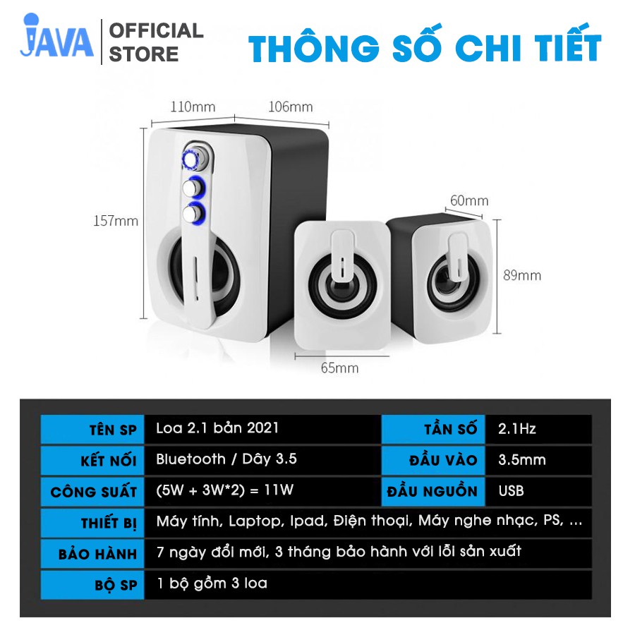 [MẪU 2021 CÓ 3 NÚT CHỈNH] Bộ 3 Loa Vi Tính BLUETOOTH- PC 2.1 Bass Cực Mạnh - Loa vi tính Âm Bass Treble Hay - Nhỏ Gọn