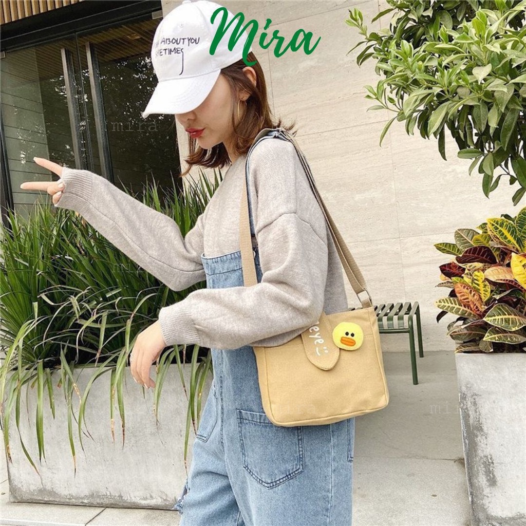 Túi Xách Nữ Đeo Chéo Tote Canvas Đựng Điênh Thoại Đi Chơi Kèm Ghim Phong Cách Nhật Bản MIRA-TV58012