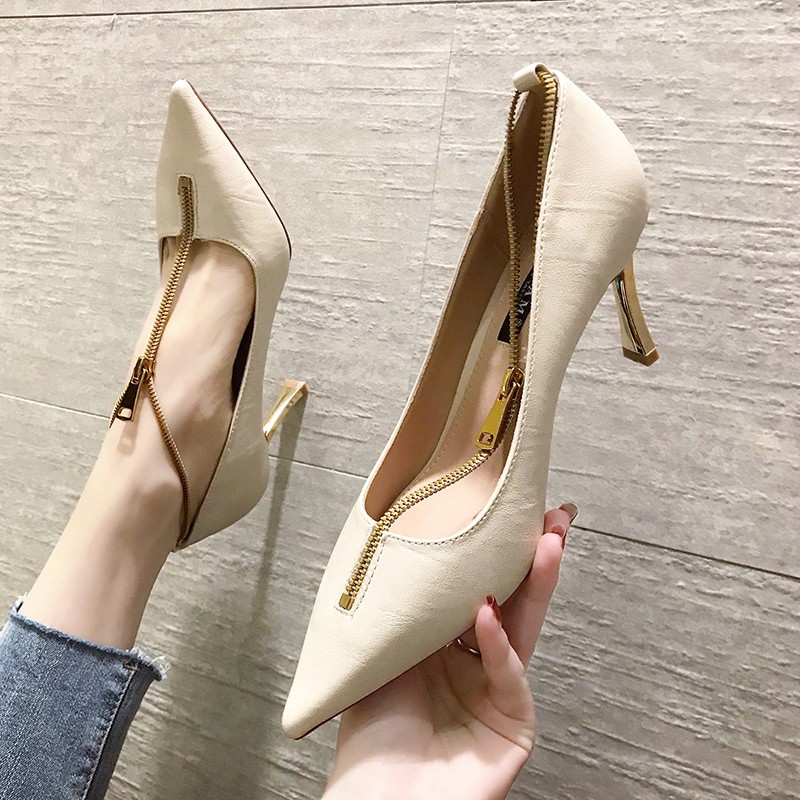 Giày Cao Gót Nữ Mũi Nhọn Có Dây Kéo