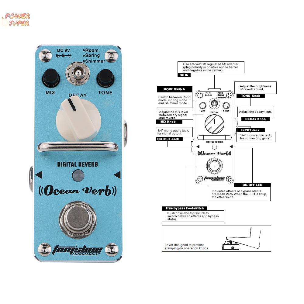 AROMA AOV-3 Ocean Verb Digital Reverb Electric Guitar Effect Pedal Mini Single Effect with True Bypass
