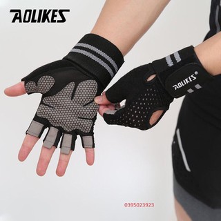 Găng tay Nam , Nữ Tập Gym Có Cuốn Cổ Tay Chính Hãng Aolikes Hở Bàn aolikes 113 ( 1 đôi)