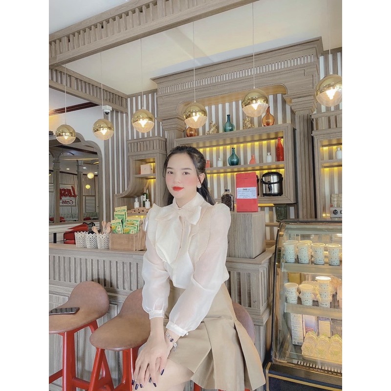 Áo sơmi tơ organza xếp ly cao cấp Ruby