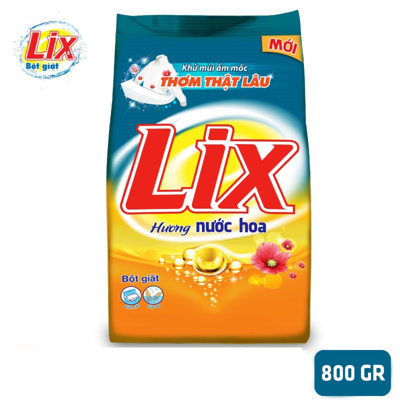 Bột giặt Lix đậm đặc hương nước hoa thơm mát 800gr PD014 giúp loại bỏ ẩm mốc làm sạch mọi vết bẩn cứng đầu giữ quần áo