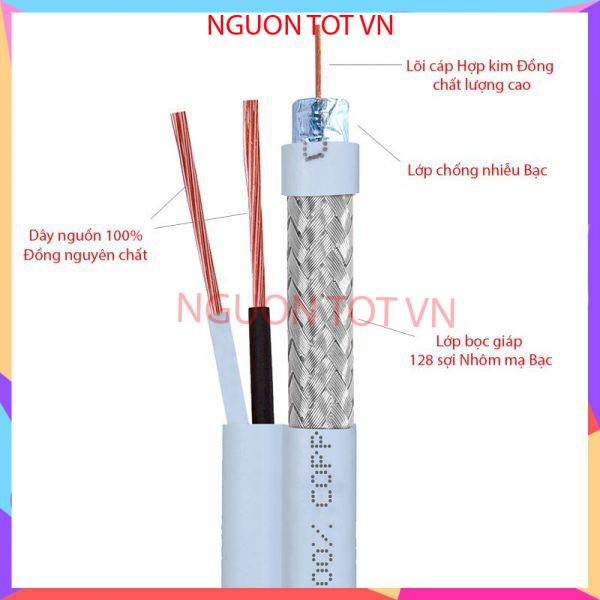 Dây cáp đồng trục liền nguồn SINO, SUNY RG59 có bọc bạc chống nhiễu chuyên dùng cho thiết bị camera bán lẻ theo (mét).