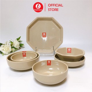 Bộ Bát Đĩa Phong Cách Hàn Quốc SUPERWARE Nhựa Phíp 100% Melamine Nâu Đá - Stone
