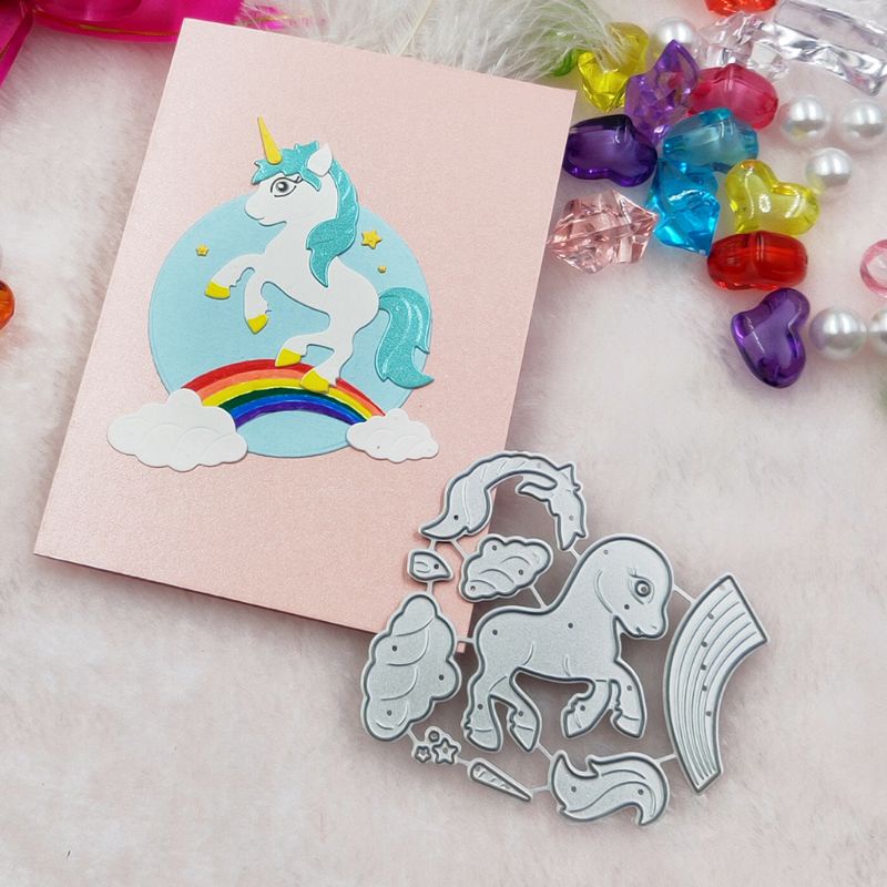 QQ Khuôn Cắt Giấy Kim Loại Hình Ngựa Cầu Vồng Xinh Xắn