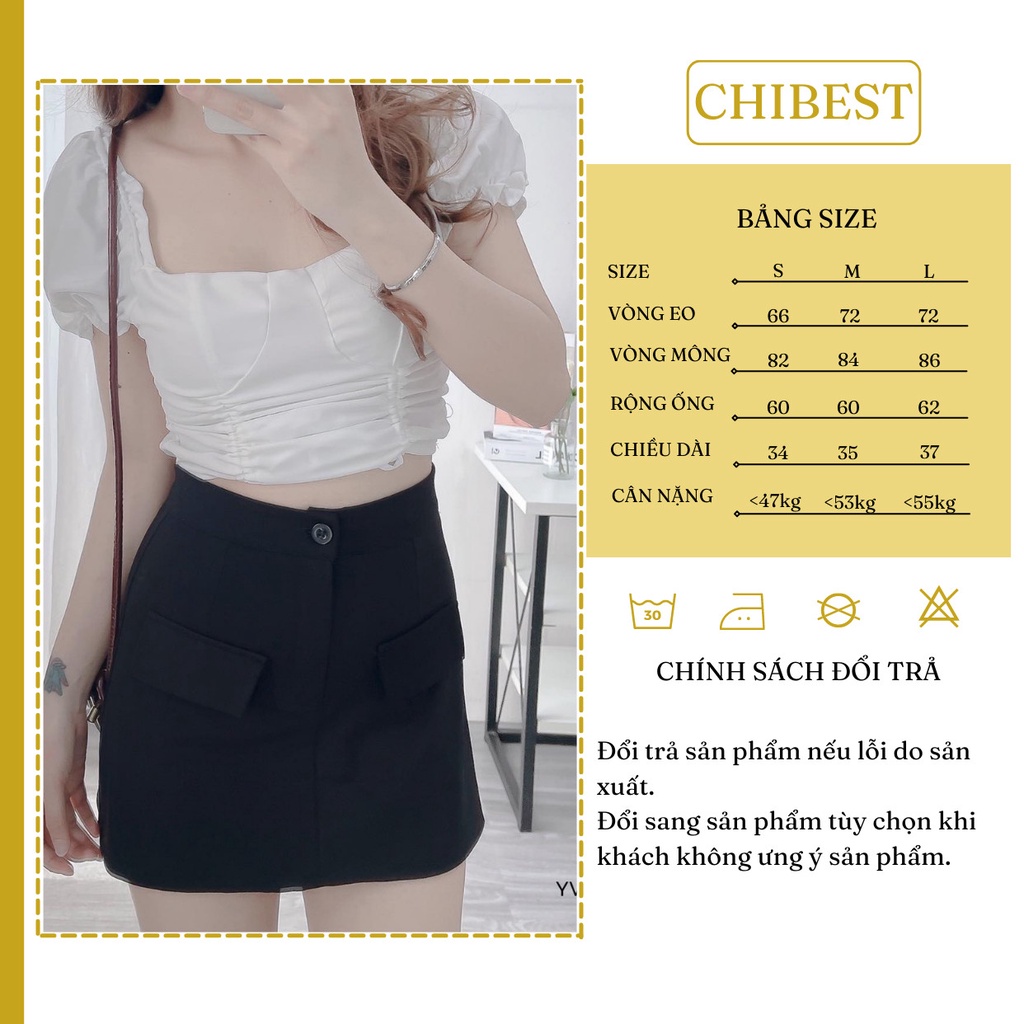 Quần short nữ giả váy UMI dáng chân váy ngắn from A 2 túi nắp CHIBEST YVB42