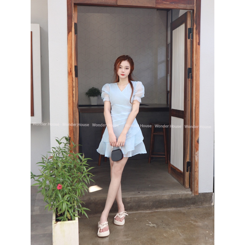 Đầm thiết kế WONDER HOUSE cổ tim xếp ly phần eo công sở, dạo phố chất xô mềm tôn dáng - Vanii Dress