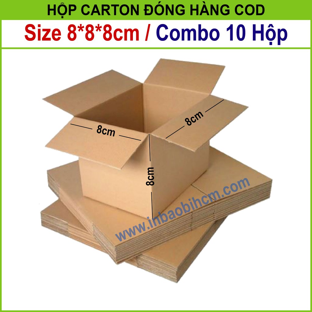 10 hộp carton đóng hàng 8x8x8 cm (Hộp dày dặn, 3 lớp, cứng, chuẩn Ship COD - Thùng giấy - Hộp giấy carton giá rẻ)